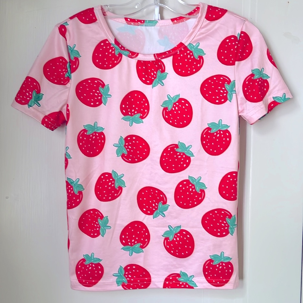 Strawberry Tee Girls Size 10 SHEIN  Pink Short Sleeve T-Shirt Top